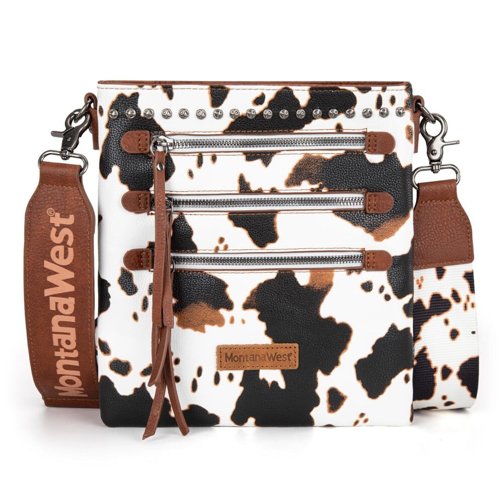 8586 Cow Print Crossbody Purse Multi Pocket Crossover Side Purses Medium